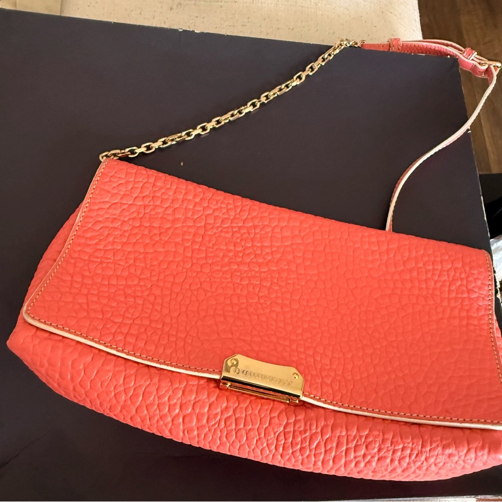 Burberry Coral Pebbled Leather Crossbody with Gold Accent - Picture 2 of 5